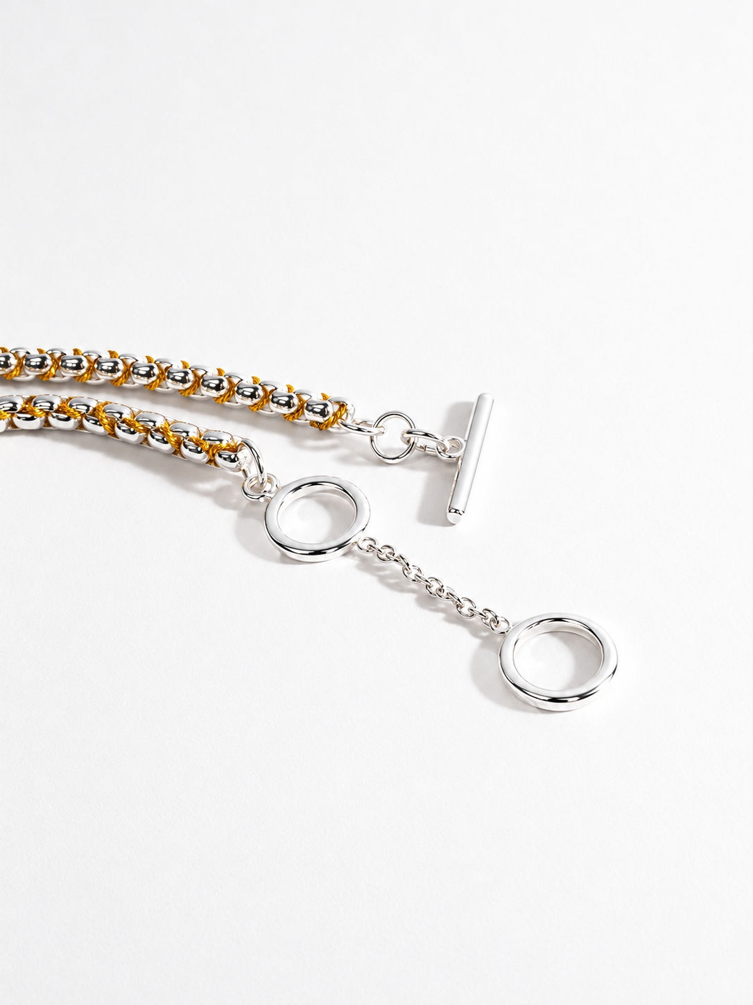Two-Tone Woven Chain Necklace – Chunky Silver & Gold Cord Statement Necklace