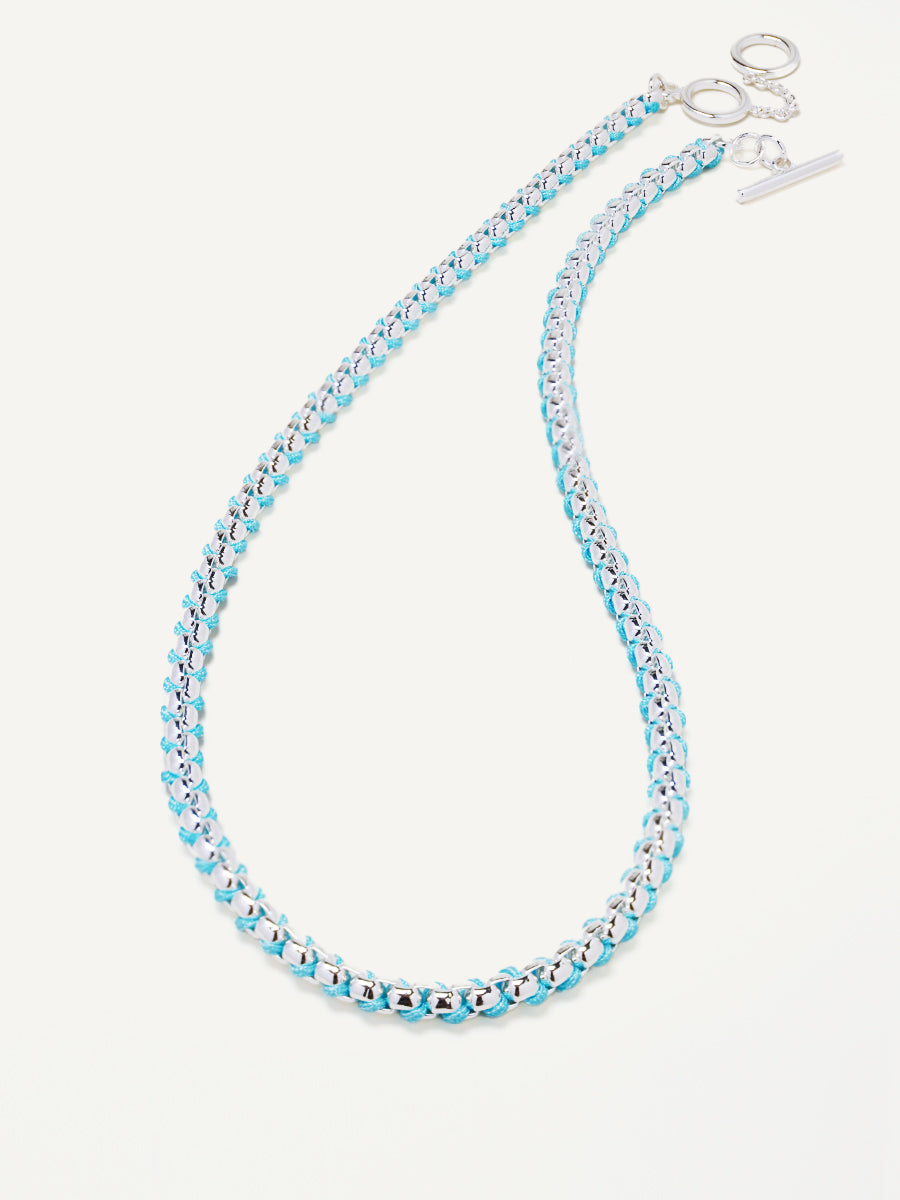 Silver Summer Blue Braided Necklace RN027
