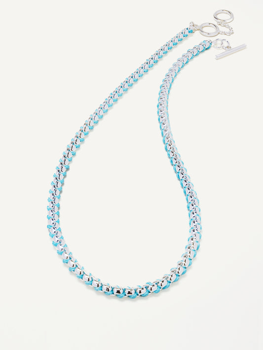 Silver Summer Blue Braided Necklace RN027