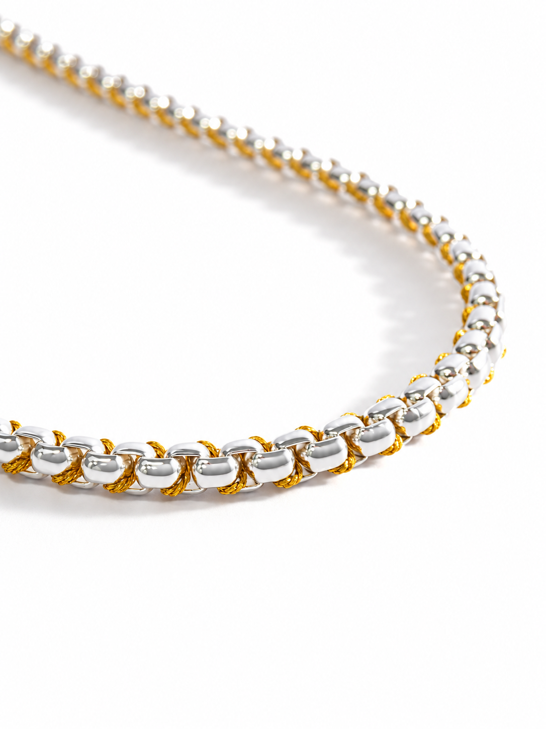 Two-Tone Woven Chain Necklace – Chunky Silver & Gold Cord Statement Necklace