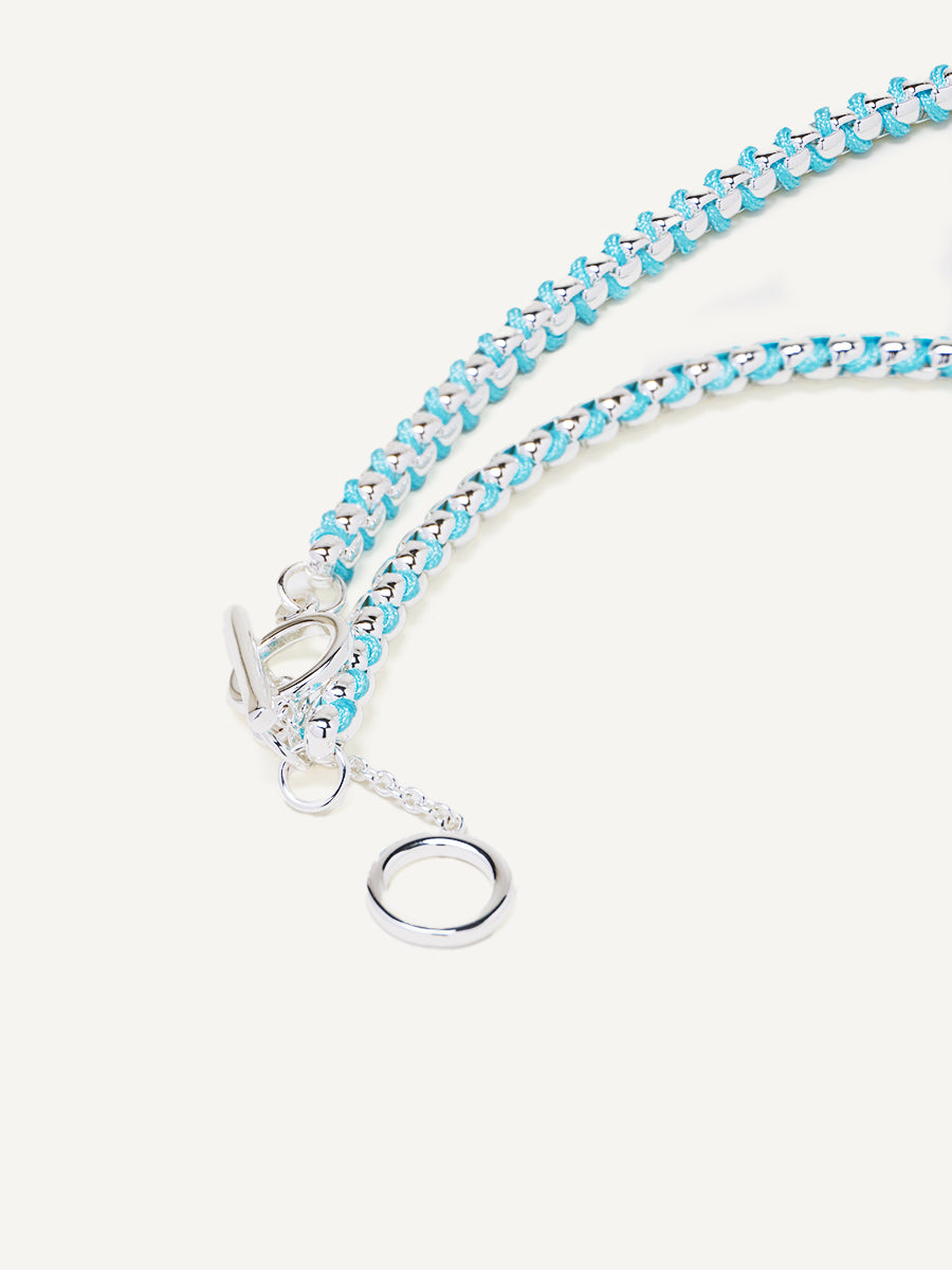 Silver Summer Blue Braided Necklace RN027