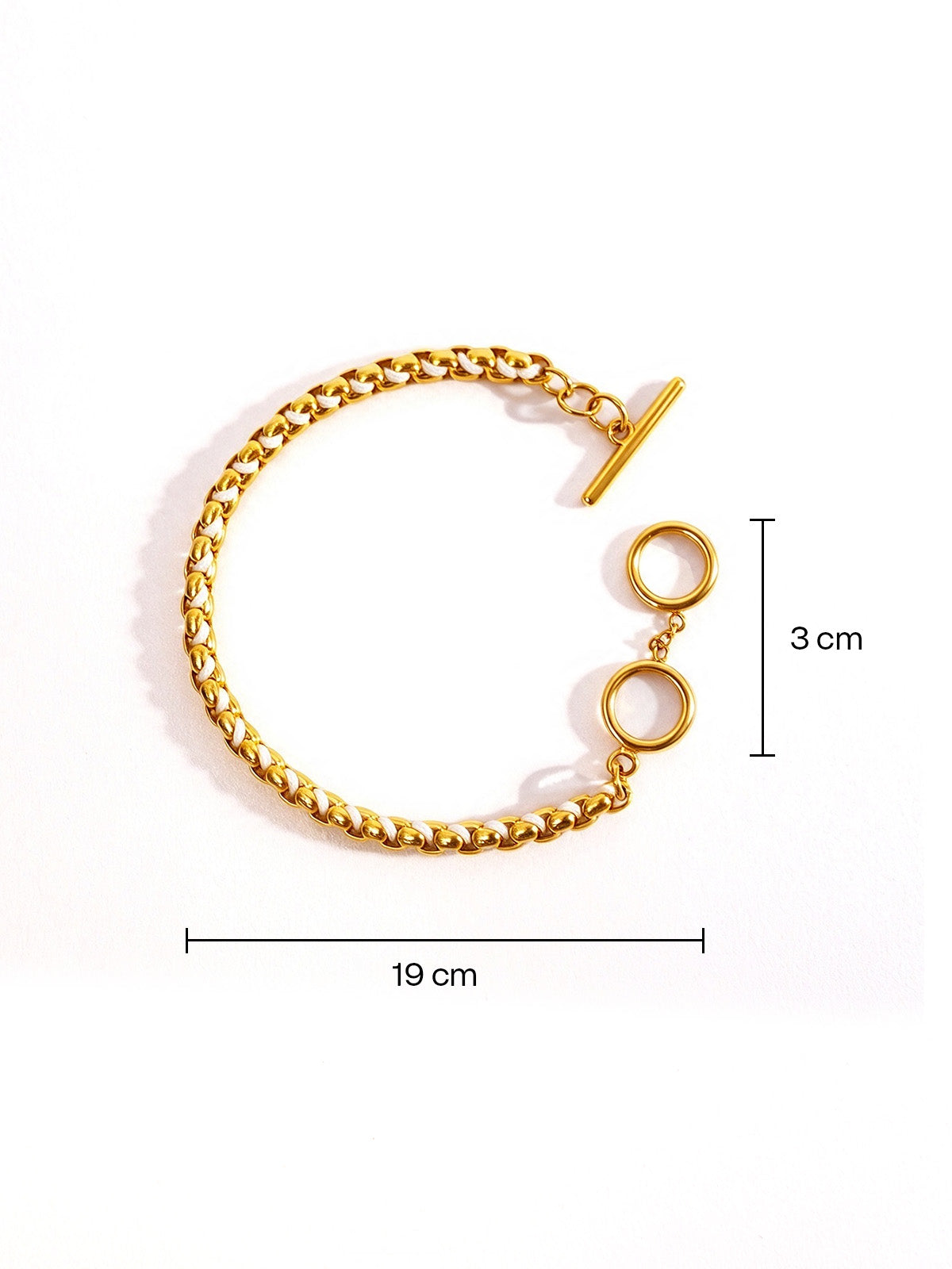 Gold & White Hand-woven Cord Statement Bracelet