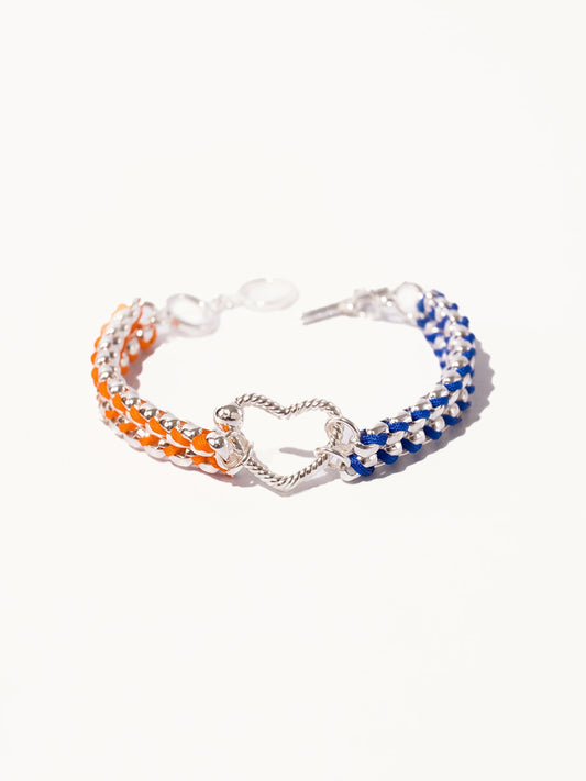 Color Clash Orange & Blue Heart Handwoven Bracelet