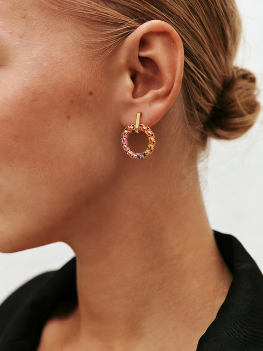 18K Gold Rainbow Nimbus Hand-woven Hoop Earrings RE049