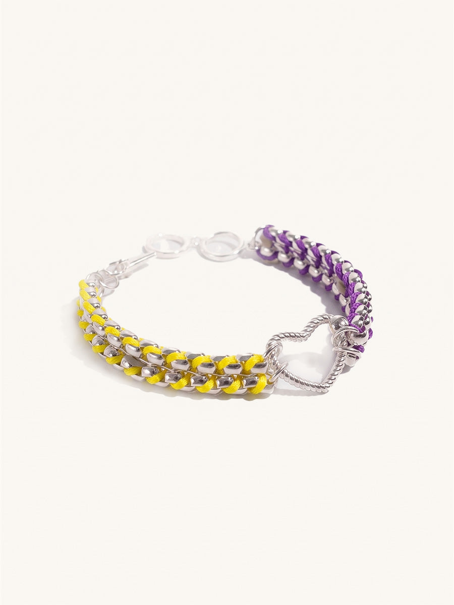 Color Clash Yellow & Purple Heart Handwoven Bracelet