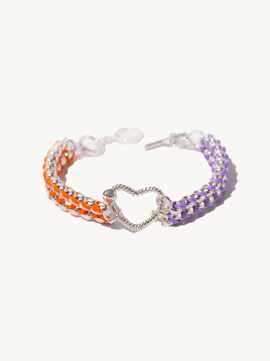 Color Clash Orange & Purple Heart Handwoven Bracelet