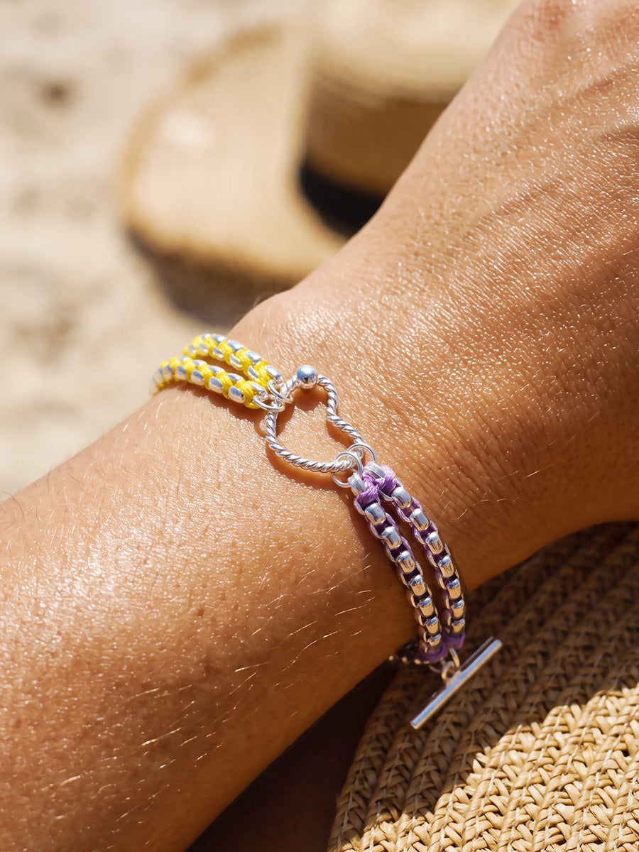 Color Clash Yellow & Purple Heart Handwoven Bracelet
