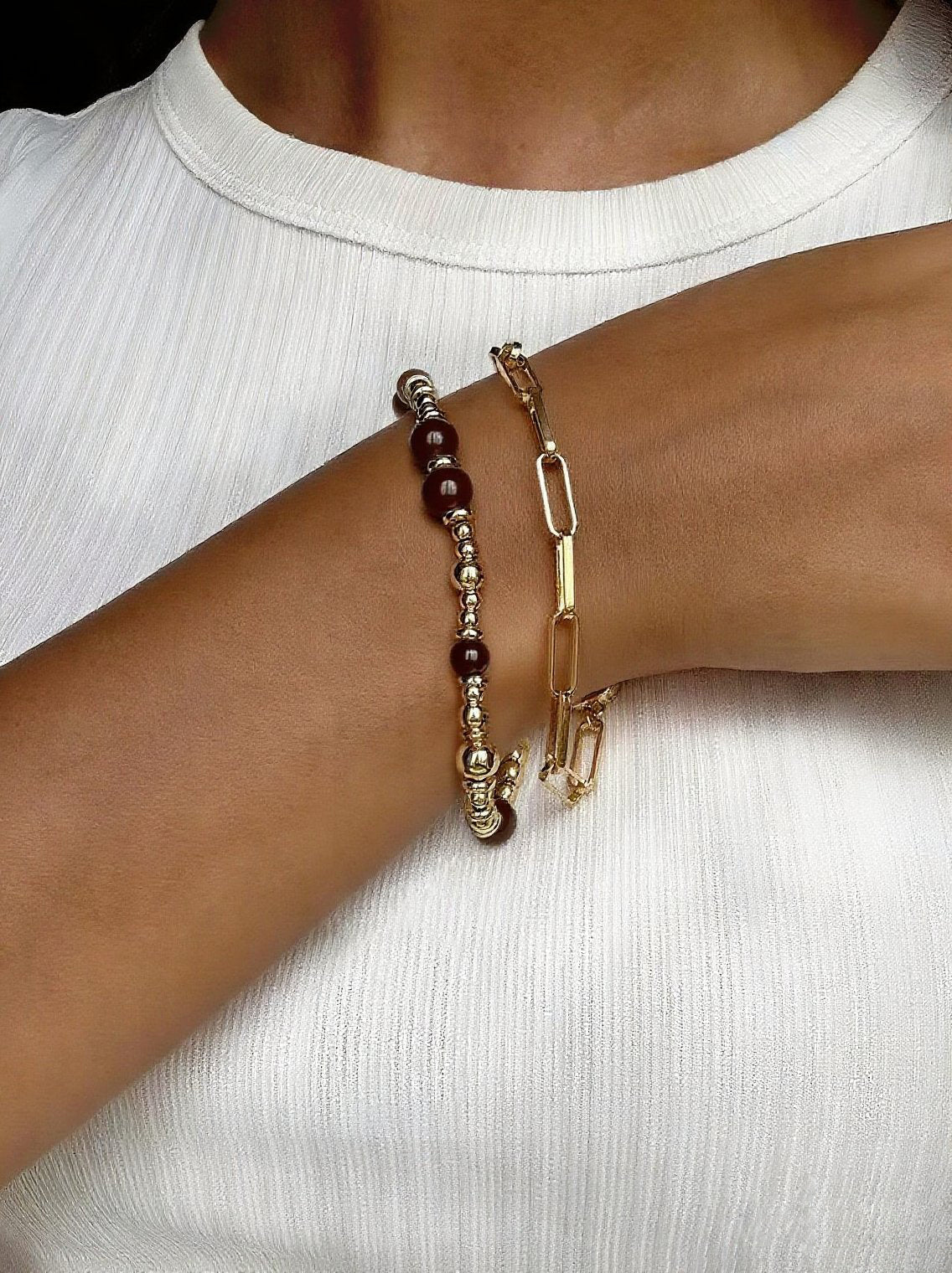 18K Gold Chestnut Cocoa Eco-Made Ceramic Bracelet Set