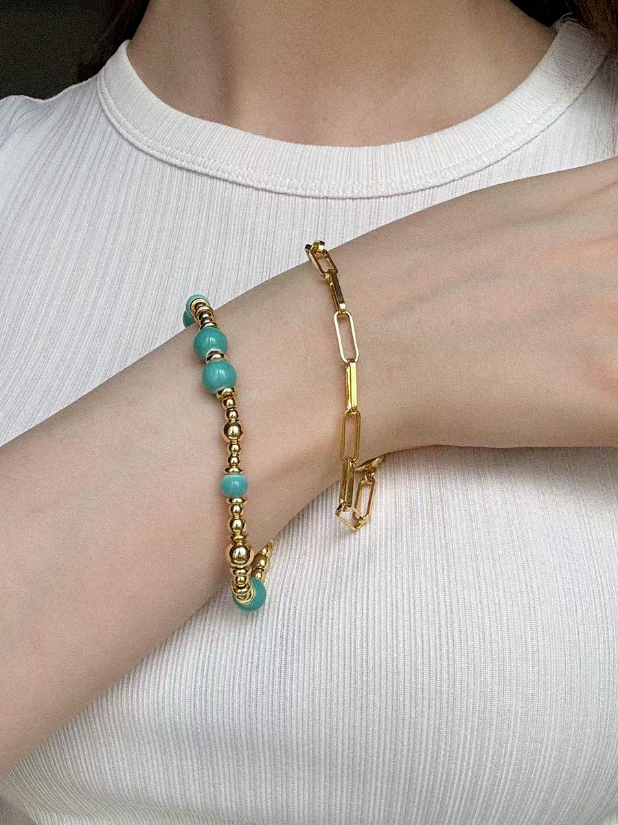 Mint Blue Eco-Made Ceramic 18K Gold Bracelet Set