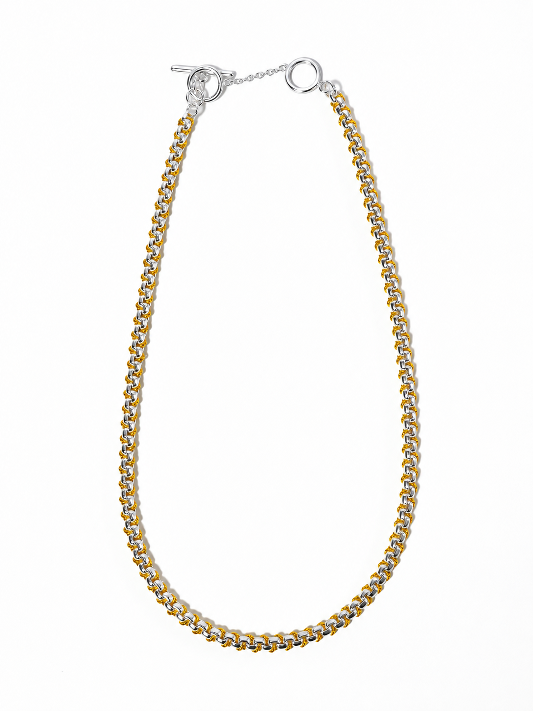 Two-Tone Woven Chain Necklace – Chunky Silver & Gold Cord Statement Necklace
