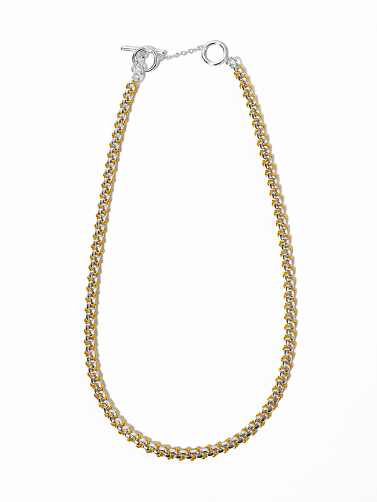 Two-Tone Woven Chain Necklace – Chunky Silver & Gold Cord Statement Necklace