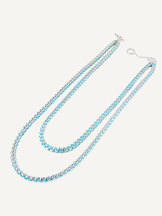 Silver Summer Blue Braided layered Necklace RN028