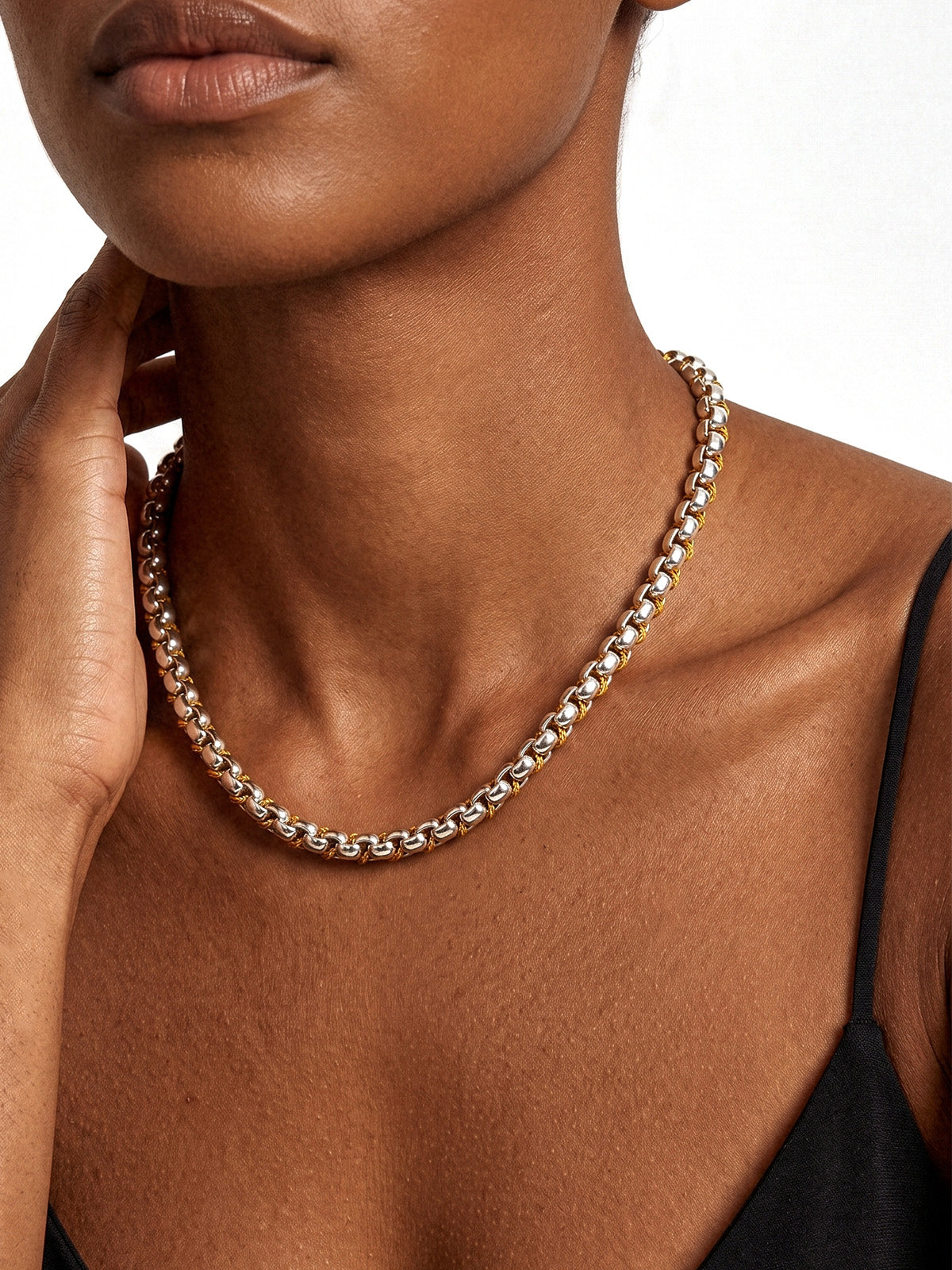 Two-Tone Woven Chain Necklace – Chunky Silver & Gold Cord Statement Necklace