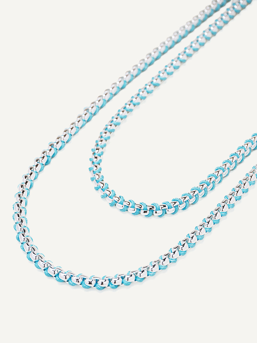 Silver Summer Blue Braided layered Necklace RN028