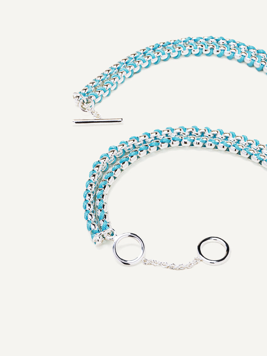 Silver Summer Blue Braided layered Necklace RN028