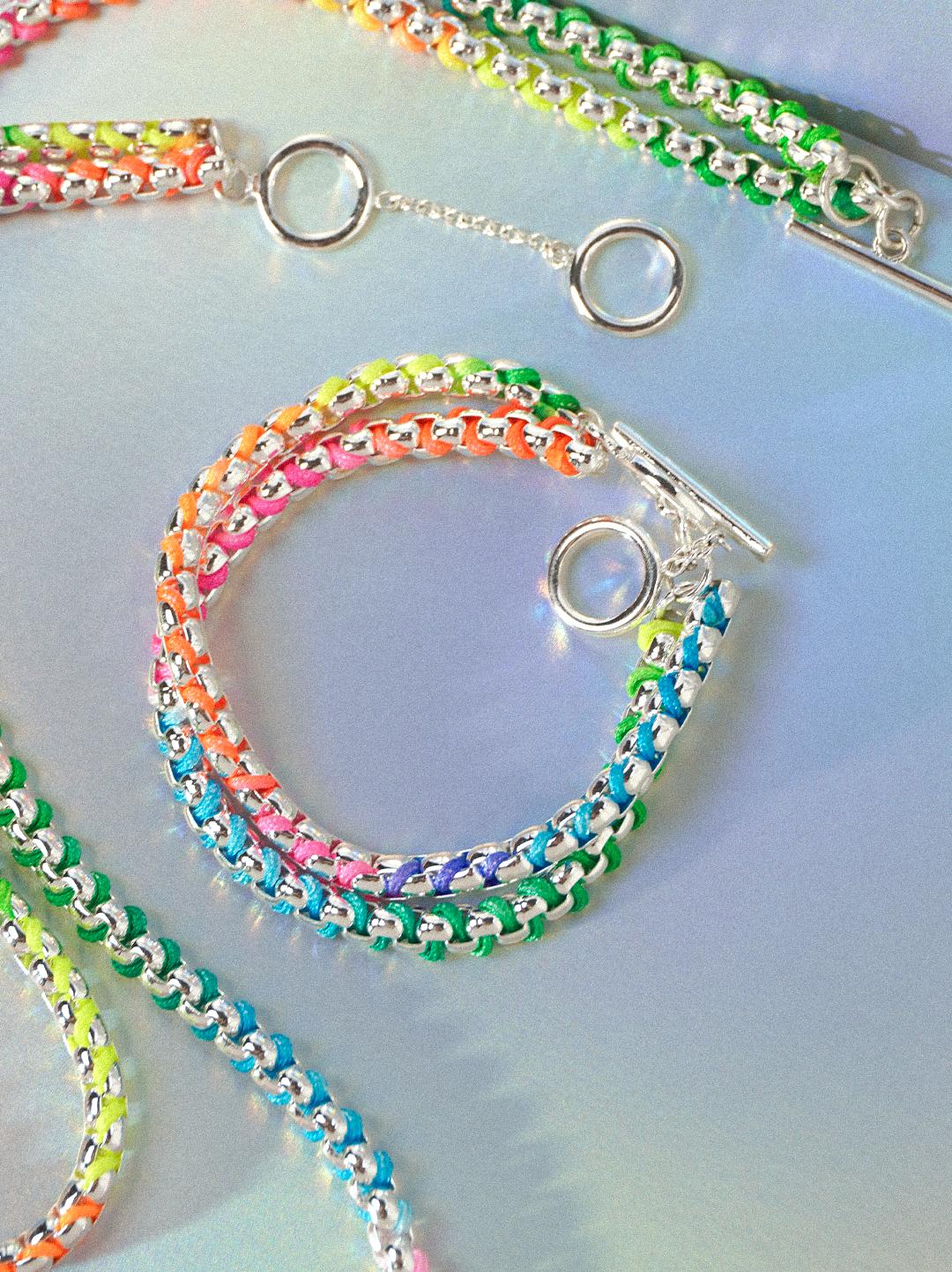Silver Rainbow Hand-woven layered Bracelet RB022