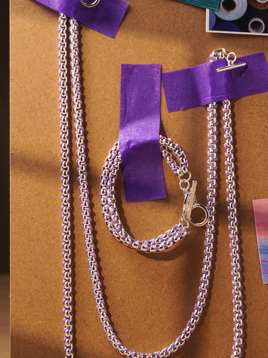 Silver Macarons Purple Hand-woven layered Necklace RN026