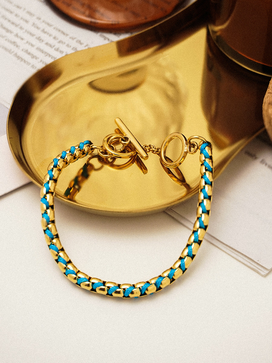 Gold Cerulean Blue hand-woven Bracelet RB023