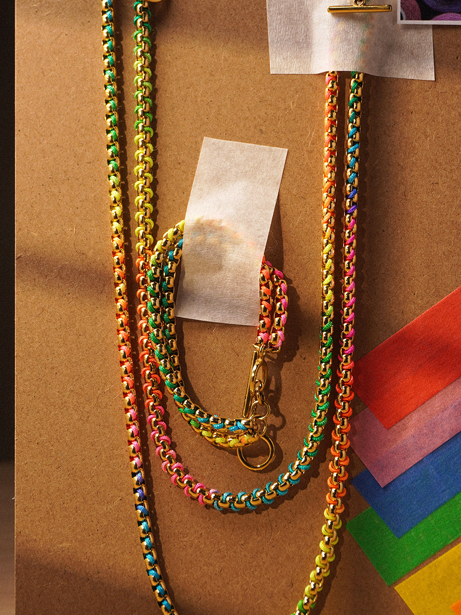 Gold Rainbow Braided layered Necklace RN020