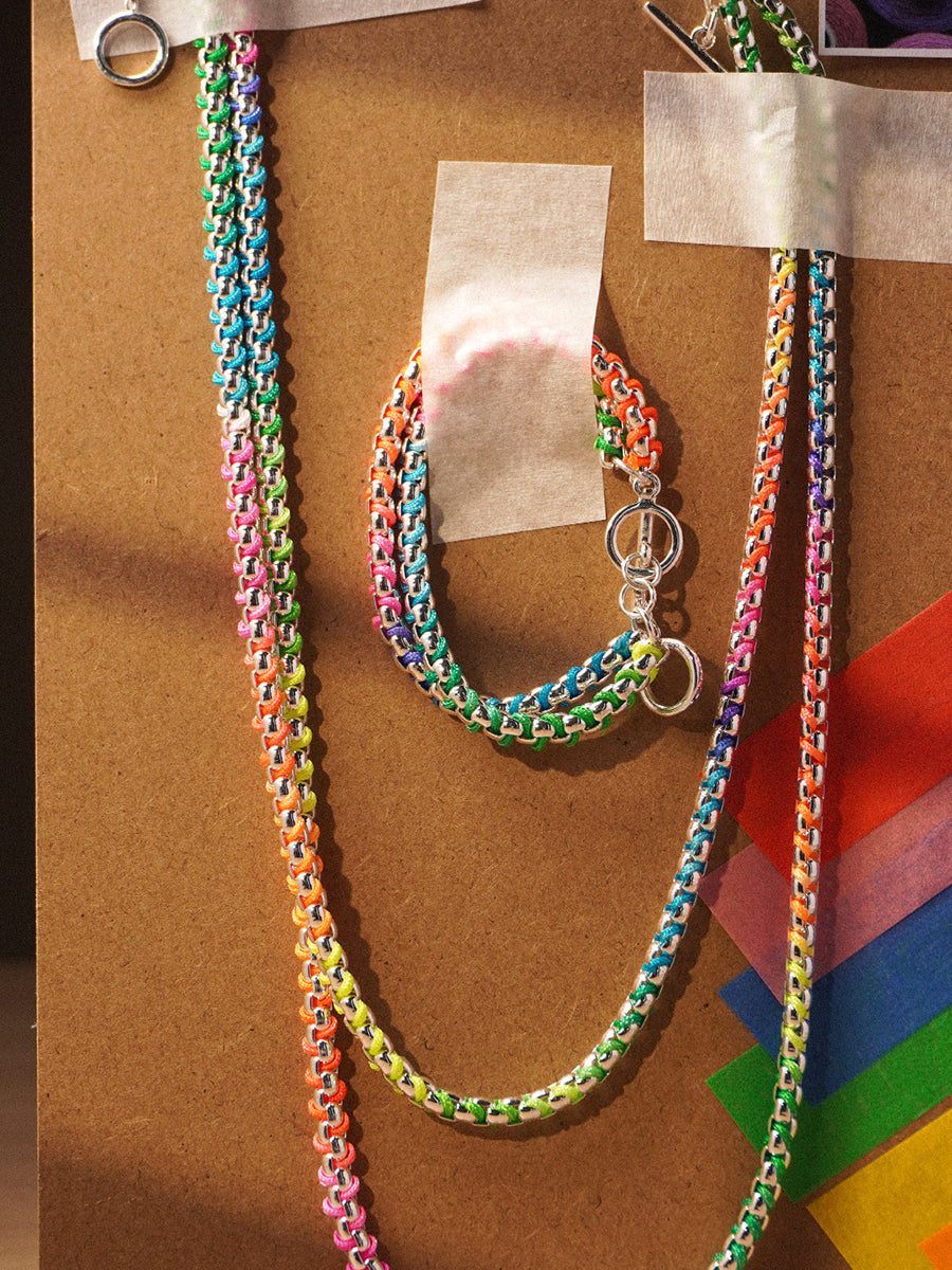 Silver Rainbow Braided layered Necklace RN022