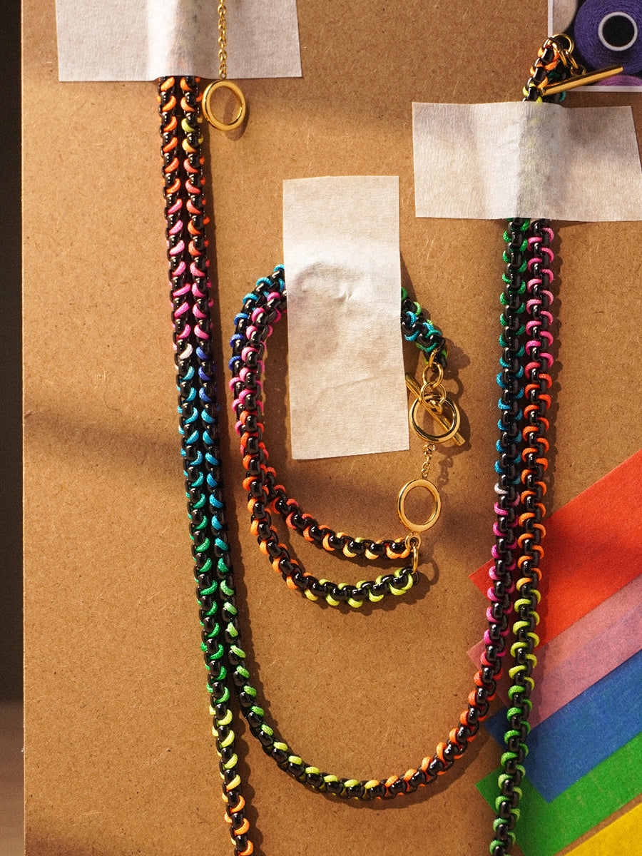 Black Rainbow Braided Layered Necklace RN018