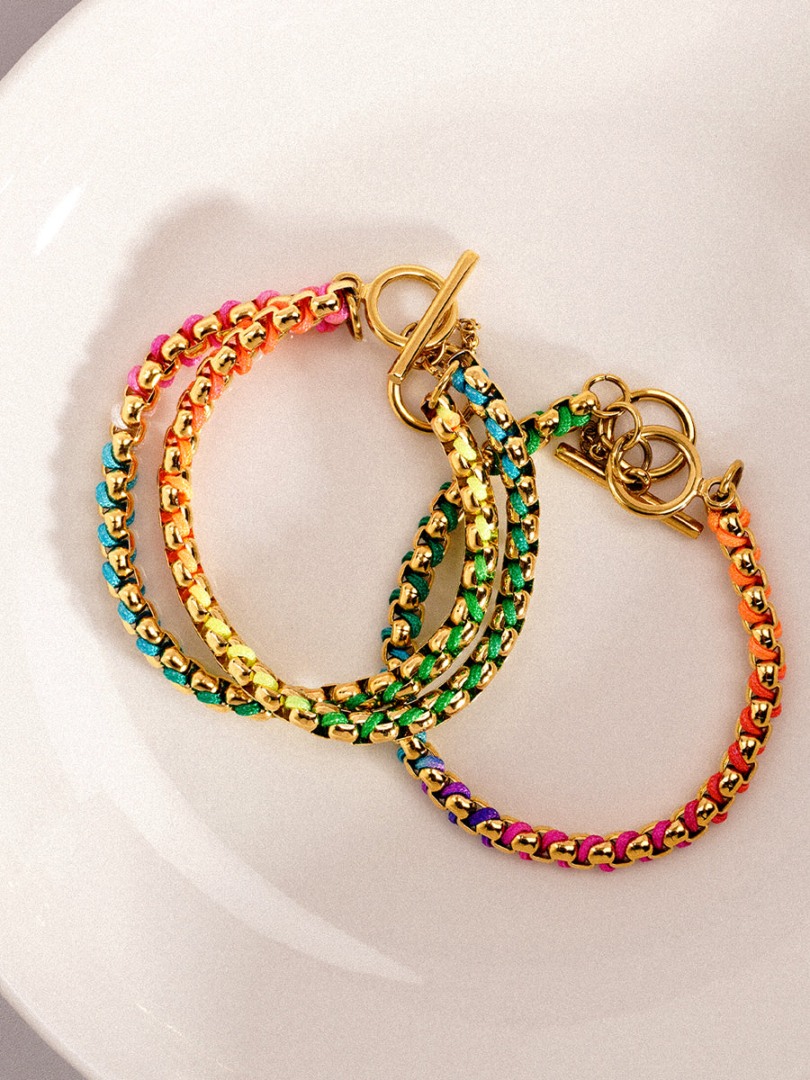 Gold Hand-woven Rainbow Bracelet RB019