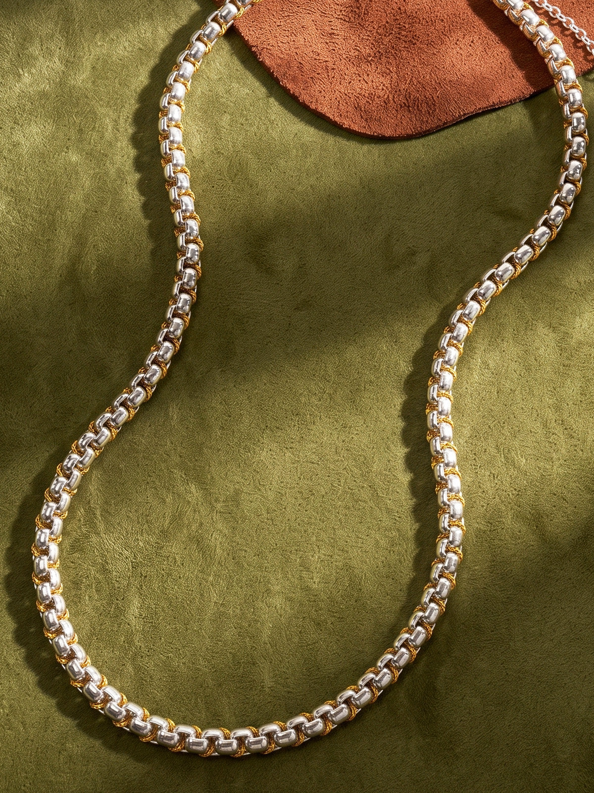 Two-Tone Woven Chain Necklace – Chunky Silver & Gold Cord Statement Necklace