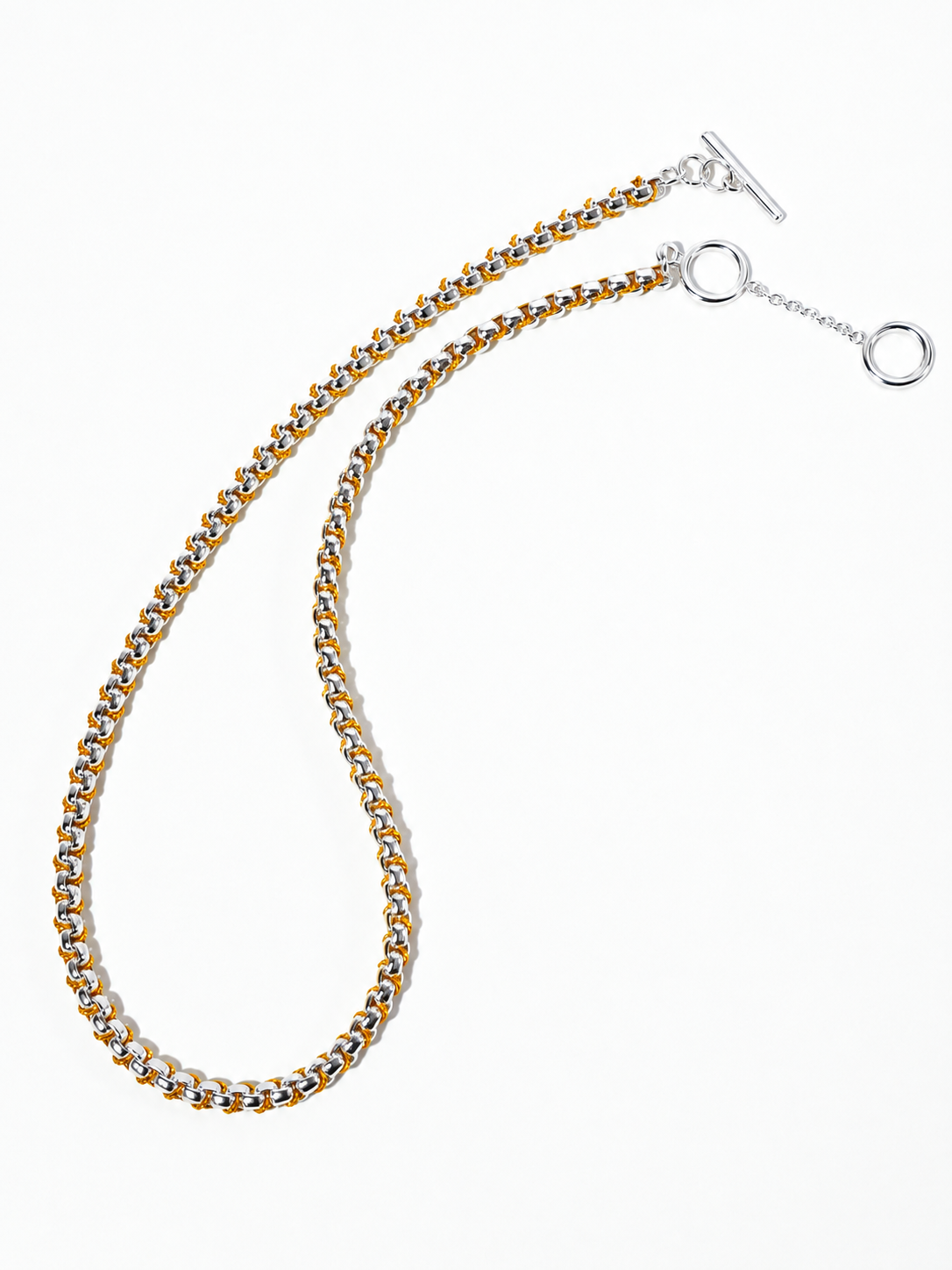 Two-Tone Woven Chain Necklace – Chunky Silver & Gold Cord Statement Necklace