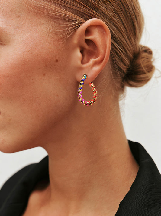 18K Gold Rainbow Chain Hand-woven Hoop Earrings RE050