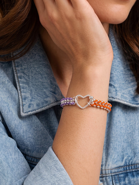 Color Clash Orange & Purple Heart Handwoven Bracelet