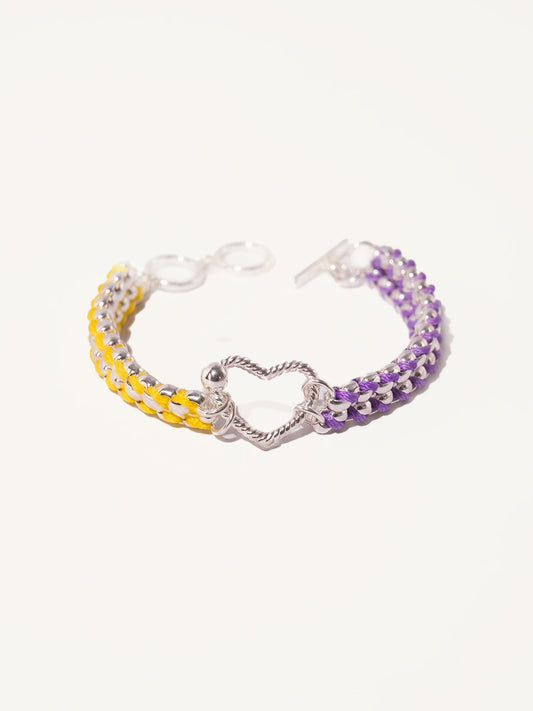 Color Clash Yellow & Purple Heart Handwoven Bracelet
