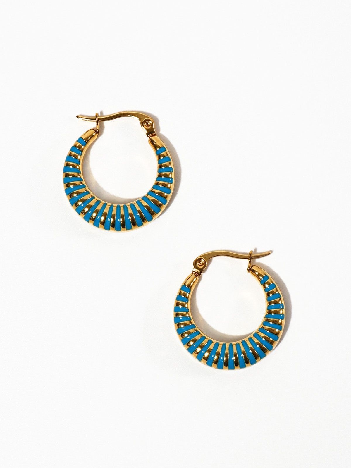Hand-Dipped Enamel Huggie Hoops – Peacock Blue