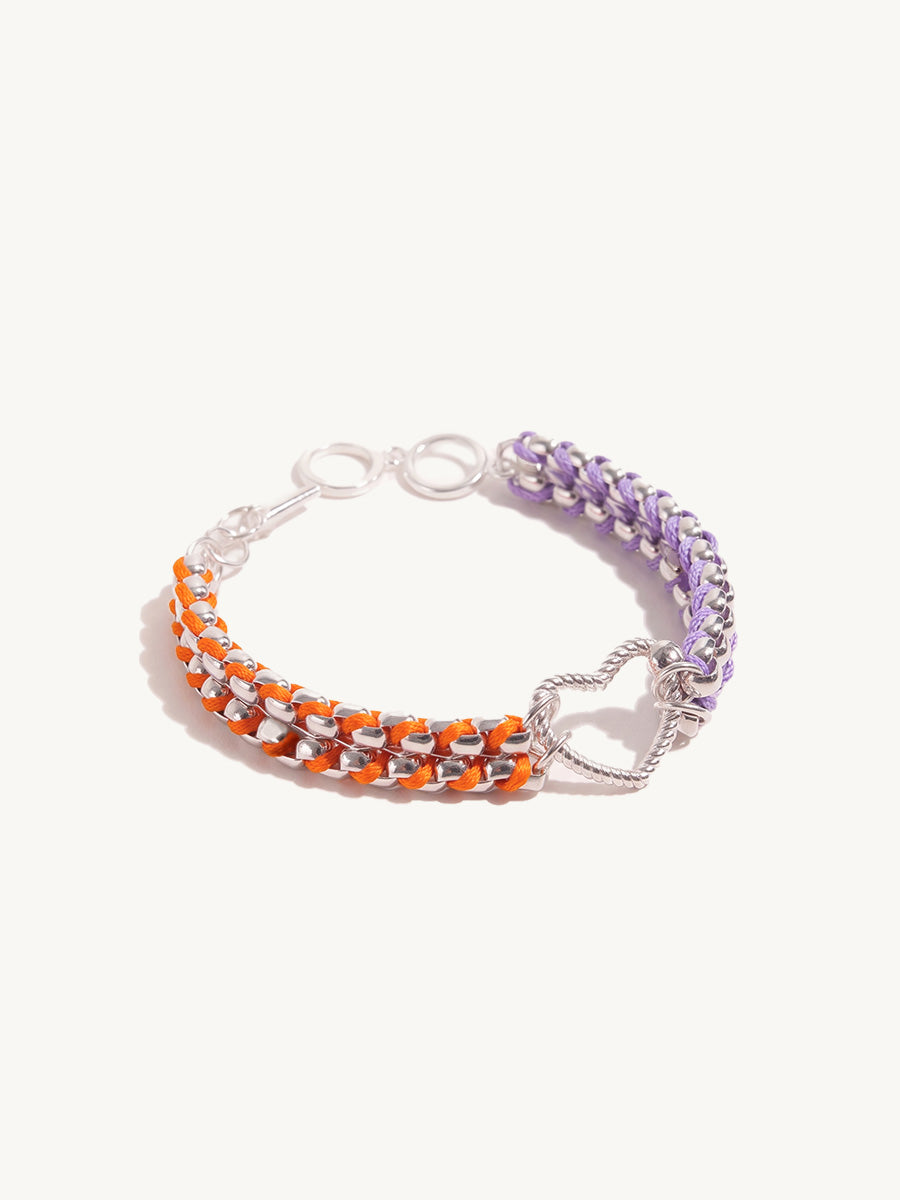 Color Clash Orange & Purple Heart Handwoven Bracelet