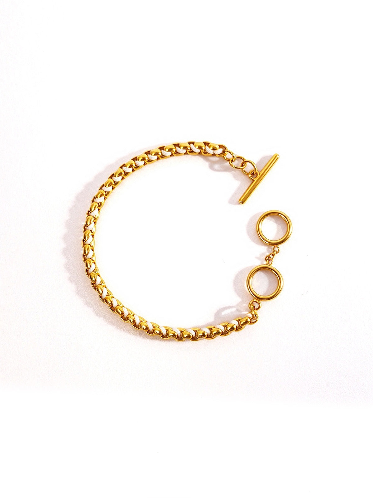 Gold & White Hand-woven Cord Statement Bracelet