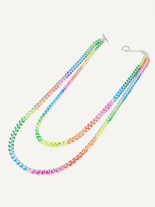 Silver Rainbow Braided layered Necklace RN022
