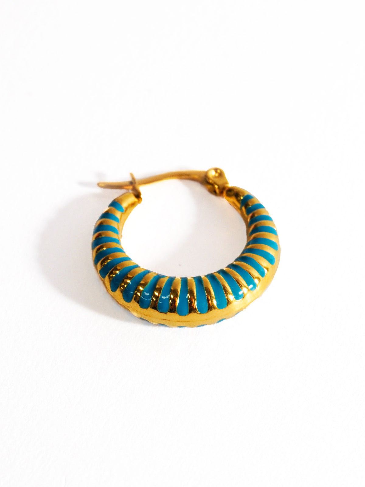 Hand-Dipped Enamel Huggie Hoops – Peacock Blue