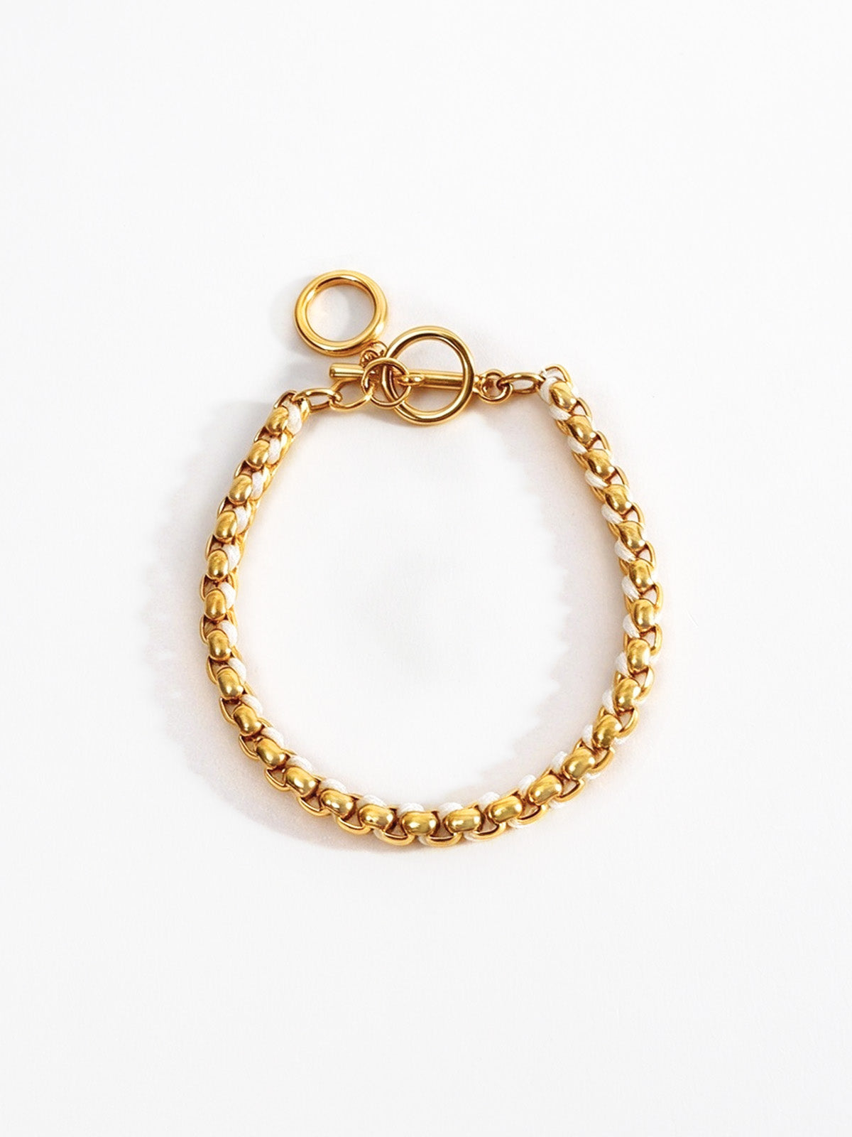 Gold & White Hand-woven Cord Statement Bracelet