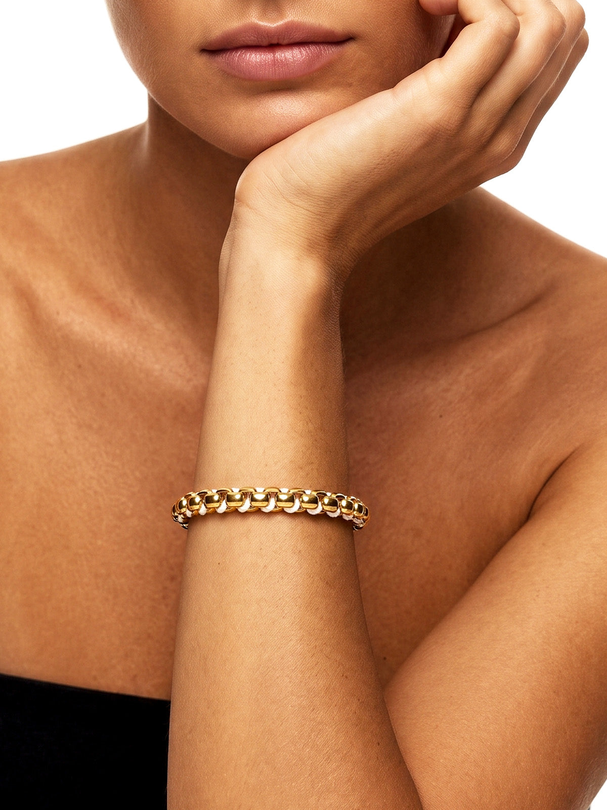 Gold & White Hand-woven Cord Statement Bracelet