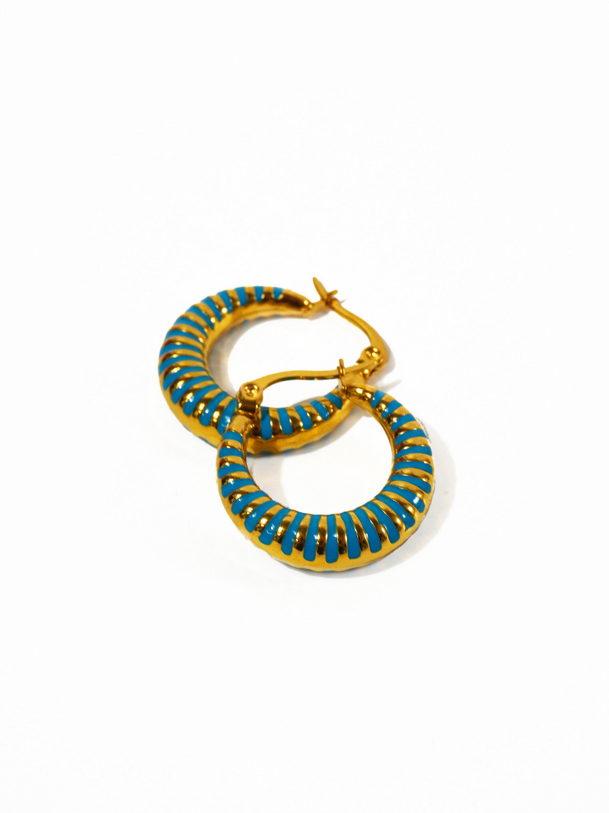 Hand-Dipped Enamel Huggie Hoops – Peacock Blue