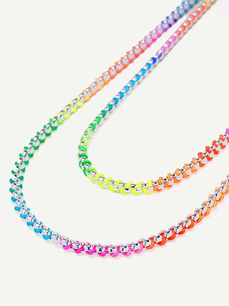 Silver Rainbow Braided layered Necklace RN022