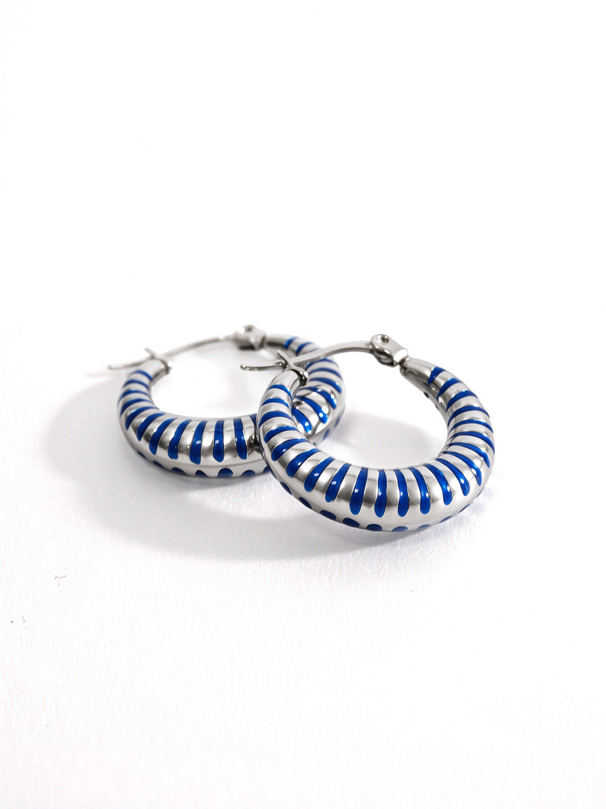 Hand-Dipped Enamel Huggie Hoops – Navy Blue