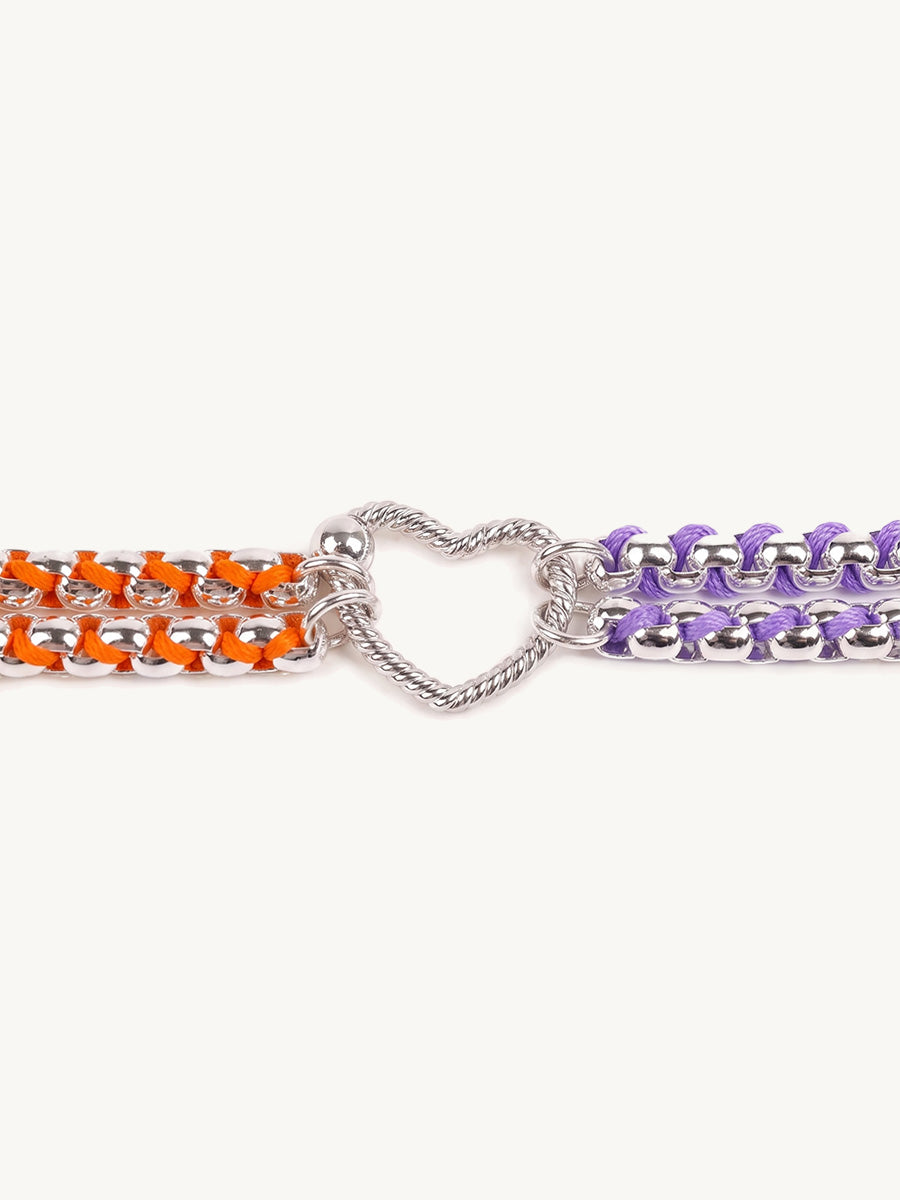 Color Clash Orange & Purple Heart Handwoven Bracelet
