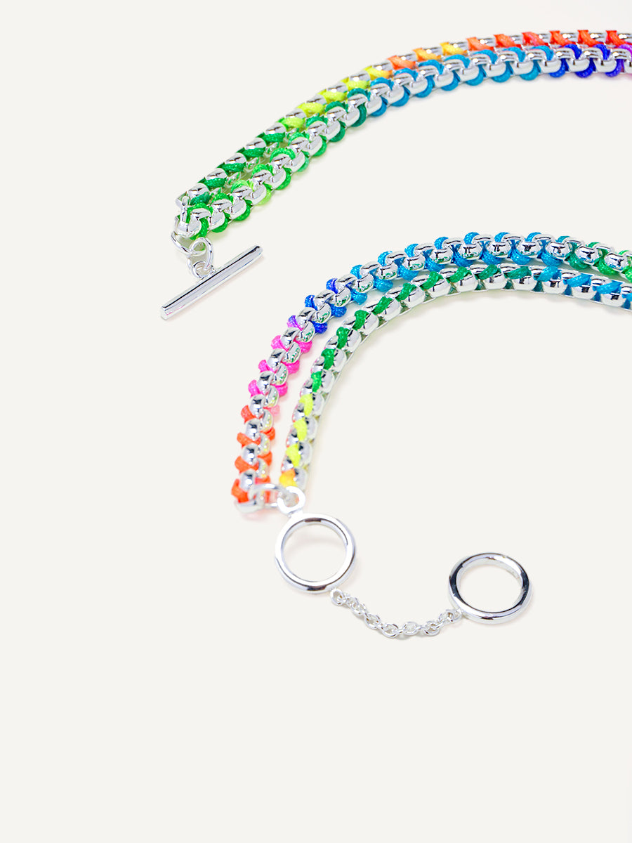 Silver Rainbow Braided layered Necklace RN022