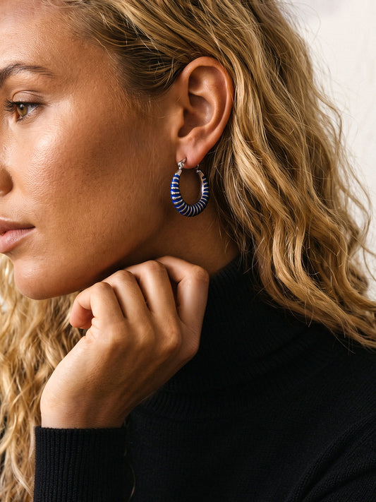 Hand-Dipped Enamel Huggie Hoops – Navy Blue