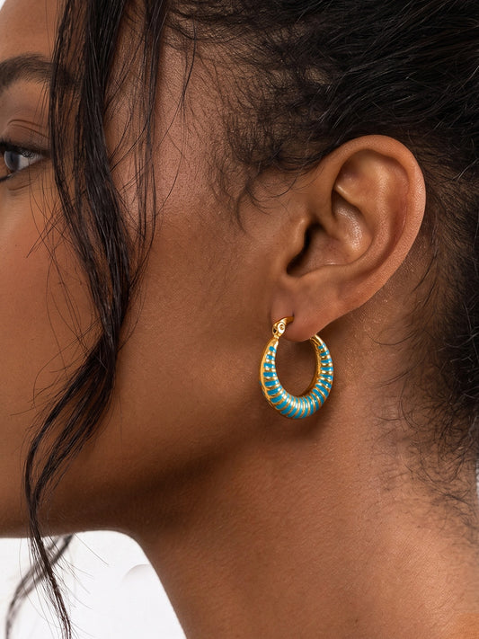 Hand-Dipped Enamel Huggie Hoops – Peacock Blue