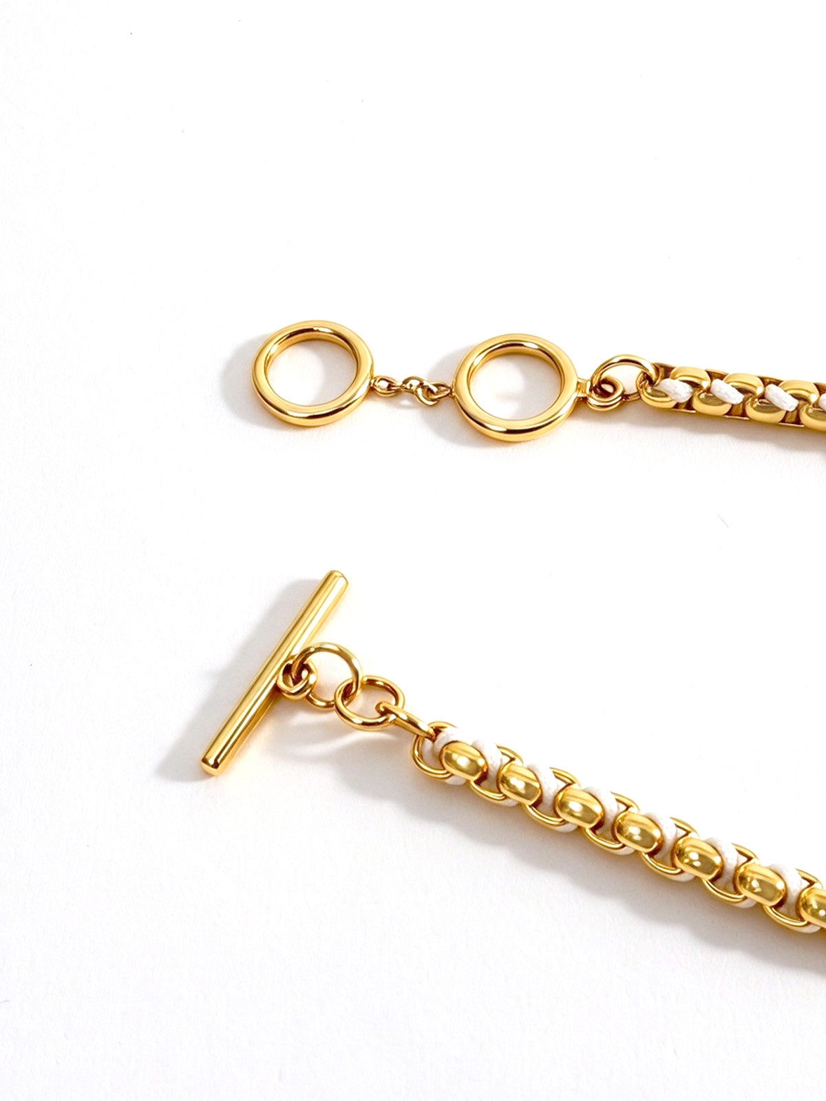 Gold & White Hand-woven Cord Statement Bracelet