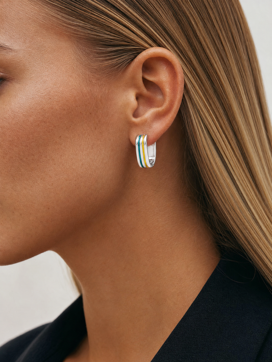 Multi‑Sided Color Block Click‑Top Hoop Earrings