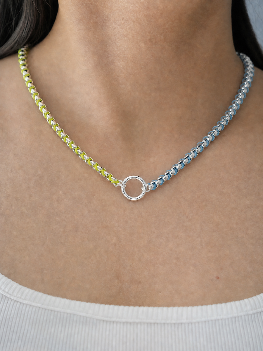 Clean Silver Color Clash Hand-woven Necklace