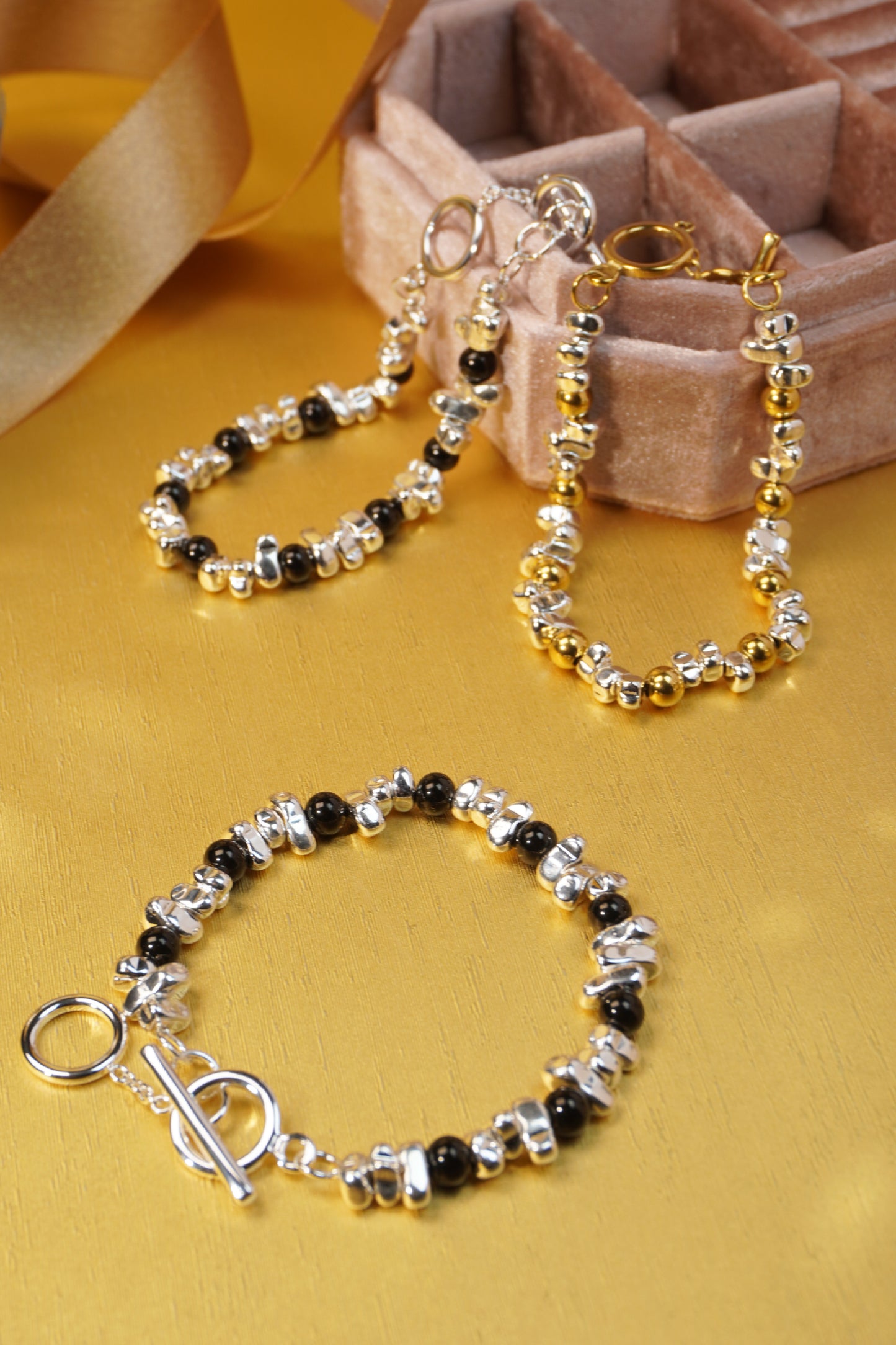 Silver Hematite 18k Gold Bracelet