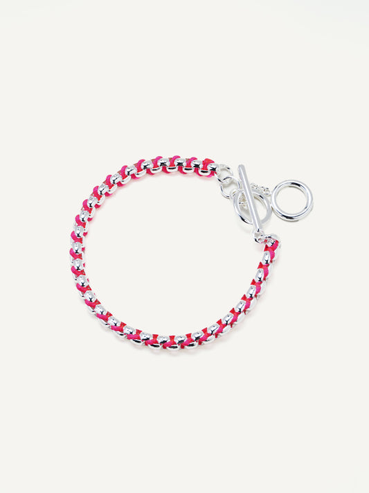 Silver Hot Pink Hand-woven Bracelet RB029